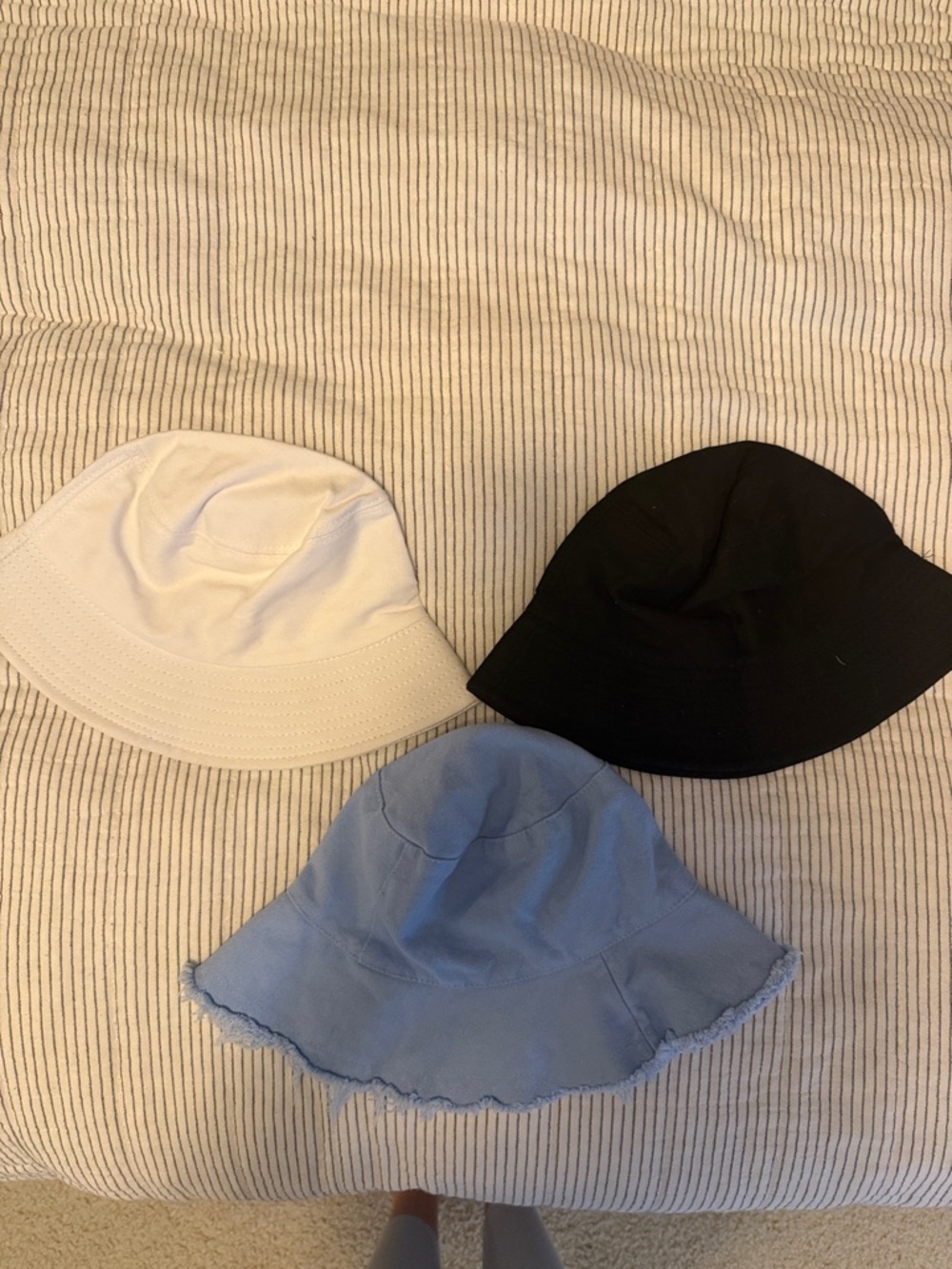 3 pack! Woman’s Cotton Bucket Hat - White, Black & Light Blue